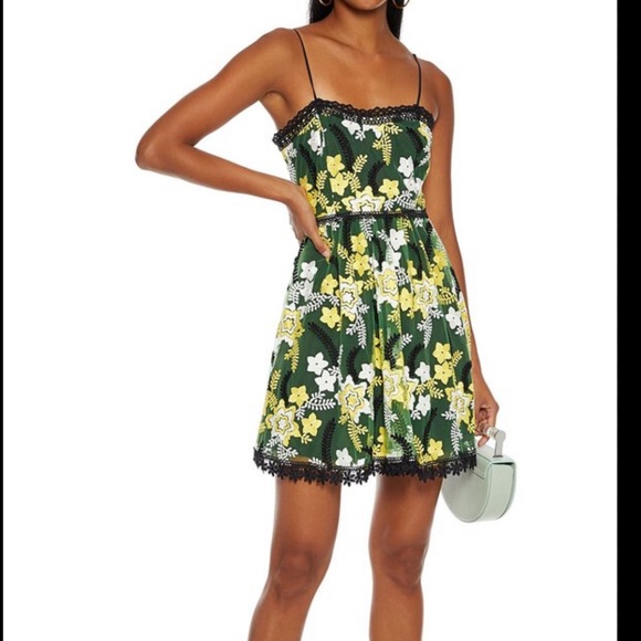 CHARO RUIZ IBIZA Crocheted Lace-Trimmed Embroidered Tulle Mini Dress Emerald - Picture 2 of 7